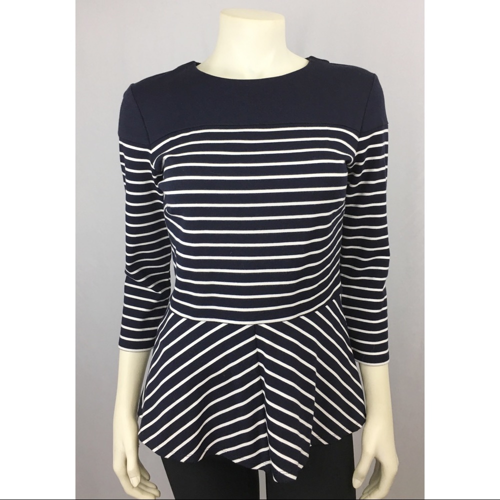EUC Talbots Navy White Stripe Ponte Peplum